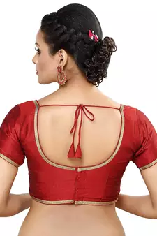 Designer Indian Traditional Maroon Satin Silk Blend Saree Blouse Materials Unstitched  