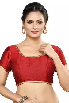 Designer Indian Traditional Maroon Satin Silk Blend Saree Blouse Materials Unstitched  