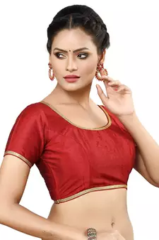 Designer Indian Traditional Maroon Satin Silk Blend Saree Blouse Materials Unstitched  