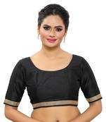 Designer Indian Traditional Black Satin Silk Blend Saree Blouse Materials Unstitched  
