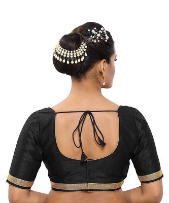 Designer Indian Traditional Black Satin Silk Blend Saree Blouse Materials Unstitched   2