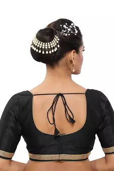 Designer Indian Traditional Black Satin Silk Blend Saree Blouse Materials Unstitched  