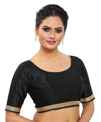Designer Indian Traditional Black Satin Silk Blend Saree Blouse Materials Unstitched   3