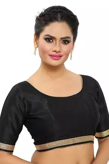 Designer Indian Traditional Black Satin Silk Blend Saree Blouse Materials Unstitched  