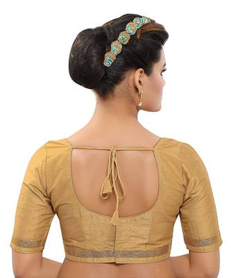 Gold Silk Plain Readymade Blouse 2