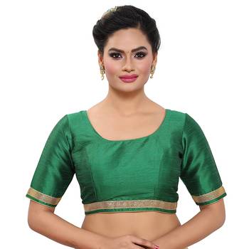 Designer Indian Traditional Green Satin Silk Blend Saree Blouse Materials Unstitched   1