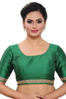Designer Indian Traditional Green Satin Silk Blend Saree Blouse Materials Unstitched  