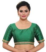 Designer Indian Traditional Green Satin Silk Blend Saree Blouse Materials Unstitched  
