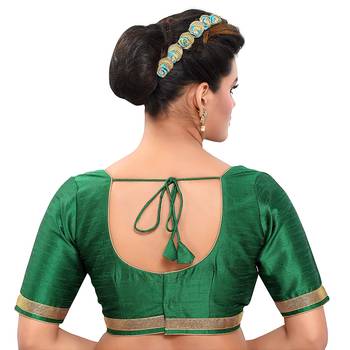 Designer Indian Traditional Green Satin Silk Blend Saree Blouse Materials Unstitched   2