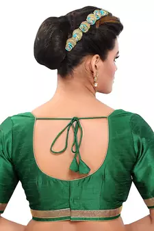Designer Indian Traditional Green Satin Silk Blend Saree Blouse Materials Unstitched  