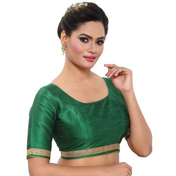 Designer Indian Traditional Green Satin Silk Blend Saree Blouse Materials Unstitched   3