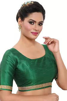 Designer Indian Traditional Green Satin Silk Blend Saree Blouse Materials Unstitched  