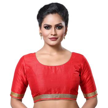 Designer Indian Traditional Red Satin Silk Blend Saree Blouse Materials Unstitched   1