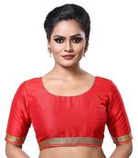 Designer Indian Traditional Red Satin Silk Blend Saree Blouse Materials Unstitched  