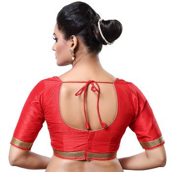 Designer Indian Traditional Red Satin Silk Blend Saree Blouse Materials Unstitched   2