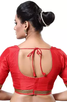 Designer Indian Traditional Red Satin Silk Blend Saree Blouse Materials Unstitched  