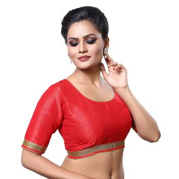 Designer Indian Traditional Red Satin Silk Blend Saree Blouse Materials Unstitched   3
