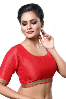 Designer Indian Traditional Red Satin Silk Blend Saree Blouse Materials Unstitched  