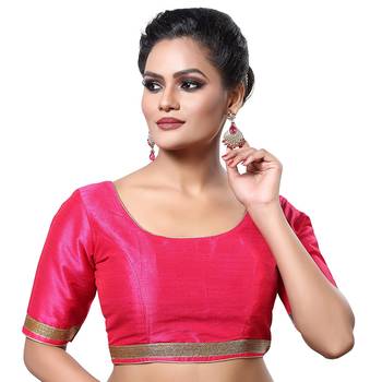 Designer Indian Traditional Pink Satin Silk Blend Saree Blouse Materials Unstitched   1