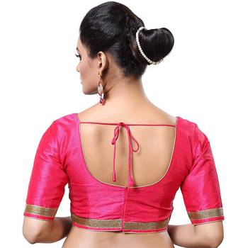 Designer Indian Traditional Pink Satin Silk Blend Saree Blouse Materials Unstitched   2