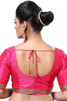 Designer Indian Traditional Pink Satin Silk Blend Saree Blouse Materials Unstitched  