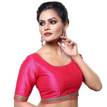 Designer Indian Traditional Pink Satin Silk Blend Saree Blouse Materials Unstitched   3