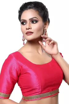 Designer Indian Traditional Pink Satin Silk Blend Saree Blouse Materials Unstitched  
