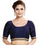 Designer Indian Traditional Nevy Blue Satin Silk Blend Saree Blouse Materials Unstitched  