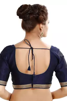 Designer Indian Traditional Nevy Blue Satin Silk Blend Saree Blouse Materials Unstitched  