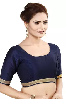 Designer Indian Traditional Nevy Blue Satin Silk Blend Saree Blouse Materials Unstitched  