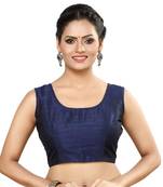 Designer Indian Traditional Nevy Blue Satin Silk Blend Saree Blouse Materials Unstitched  