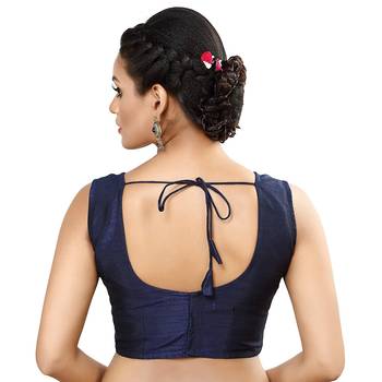 Designer Indian Traditional Nevy Blue Satin Silk Blend Saree Blouse Materials Unstitched   2