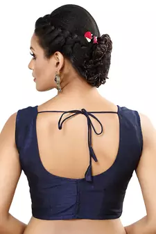 Designer Indian Traditional Nevy Blue Satin Silk Blend Saree Blouse Materials Unstitched  
