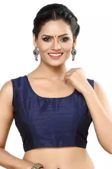 Designer Indian Traditional Nevy Blue Satin Silk Blend Saree Blouse Materials Unstitched  