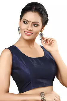Designer Indian Traditional Nevy Blue Satin Silk Blend Saree Blouse Materials Unstitched  