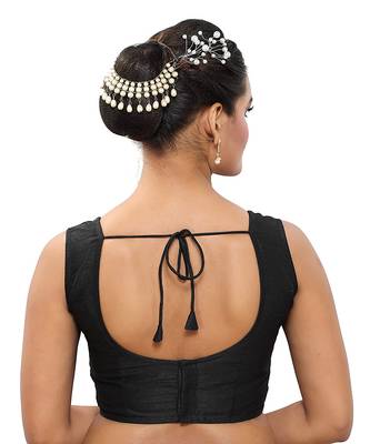 Designer Indian Traditional Black Satin Silk Blend Saree Blouse Materials Unstitched   2