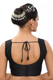 Designer Indian Traditional Black Satin Silk Blend Saree Blouse Materials Unstitched  