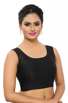Designer Indian Traditional Black Satin Silk Blend Saree Blouse Materials Unstitched  