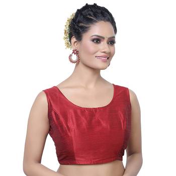 Designer Indian Traditional Maroon Satin Silk Blend Saree Blouse Materials Unstitched   1