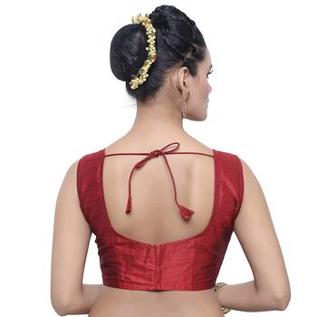 Designer Indian Traditional Maroon Satin Silk Blend Saree Blouse Materials Unstitched   2
