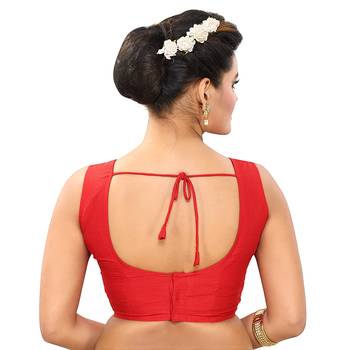 Designer Indian Traditional Red Satin Silk Blend Saree Blouse Materials Unstitched   2