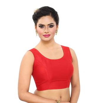 Designer Indian Traditional Red Satin Silk Blend Saree Blouse Materials Unstitched   3