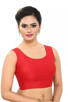 Designer Indian Traditional Red Satin Silk Blend Saree Blouse Materials Unstitched  