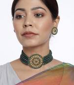 Mad Club Gold Plated Pearl Diamond Kundan Choker Necklace with Round Earrings Traditional Jewellery Set