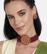 Mad Club Gold Plated Pearl Diamond Kundan Choker Necklace with Round Earrings Traditional Jewellery Set