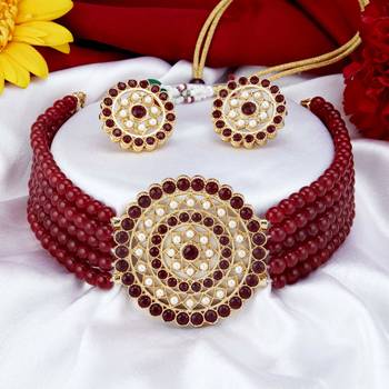 Mad Club Gold Plated Pearl Diamond Kundan Choker Necklace with Round Earrings Traditional Jewellery Set 2