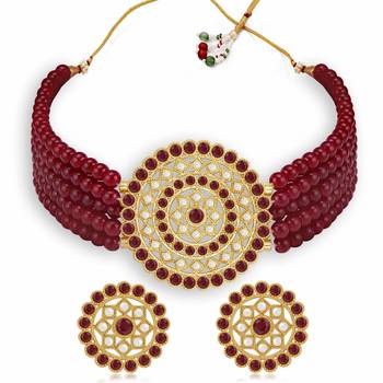 Mad Club Gold Plated Pearl Diamond Kundan Choker Necklace with Round Earrings Traditional Jewellery Set 3