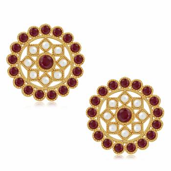 Mad Club Gold Plated Pearl Diamond Kundan Choker Necklace with Round Earrings Traditional Jewellery Set 4
