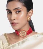 Mad Club Gold Plated Pearl Diamond Kundan Choker Necklace with Round Earrings Traditional Jewellery Set