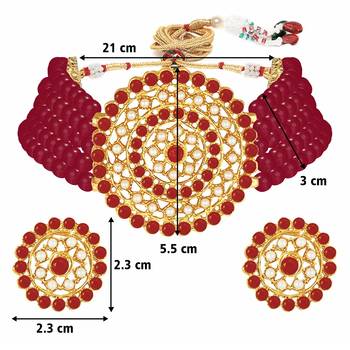 Mad Club Gold Plated Pearl Diamond Kundan Choker Necklace with Round Earrings Traditional Jewellery Set 3